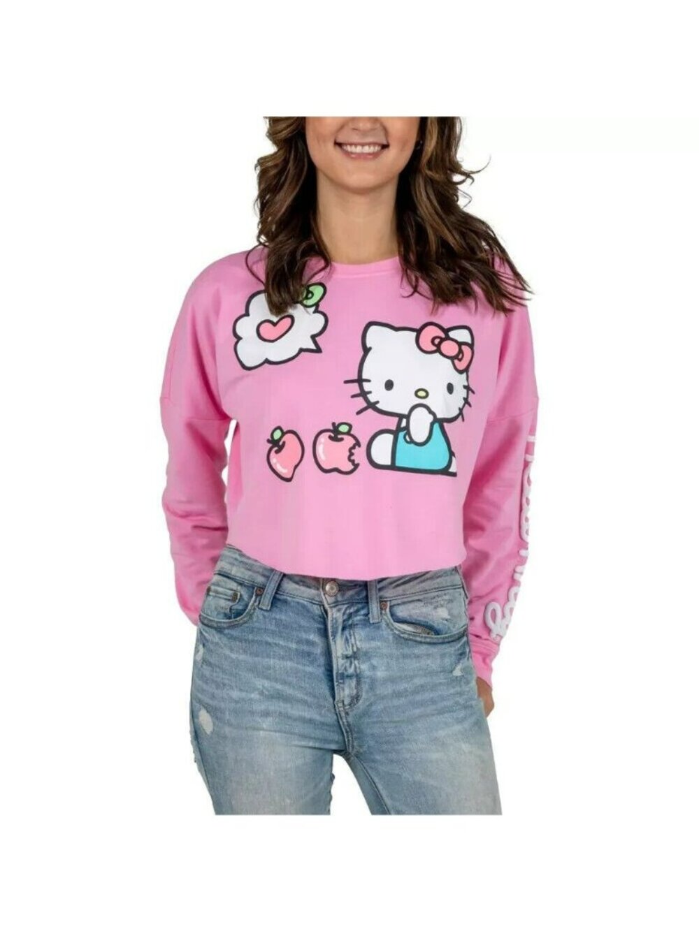 Sanrio Hello Kitty Juniors Pink Crop Sweatshirt Medium Pink